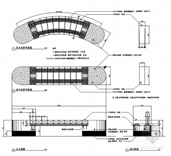CAD座凳详图资料下载-弧形座凳施工详图