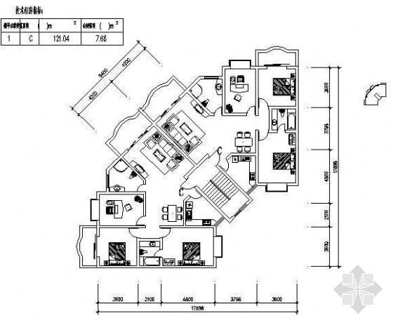 多层三室两厅两卫图纸资料下载-三室两厅一厨一卫121平米