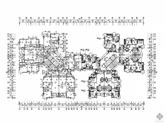 19层住宅楼单元平面图资料下载-某高层住宅楼平面图