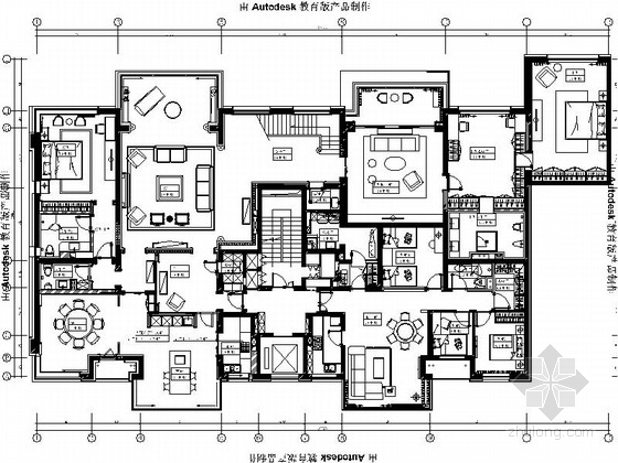 现代简约家具图资料下载-[北京]现代简约舒适三层别墅室内设计CAD施工图