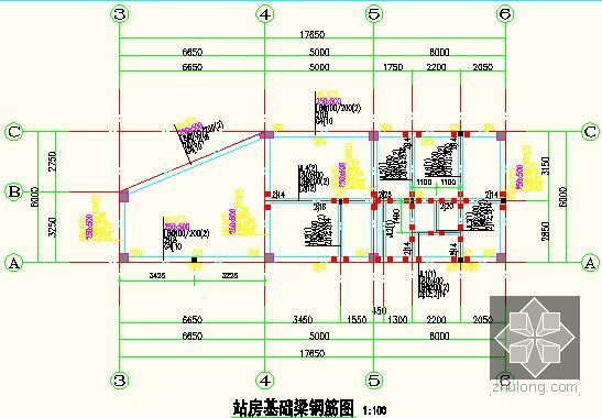 [广东]2015年加油站站房及加油棚建筑安装工程量清单(含详细图纸)-站房基础梁钢筋图