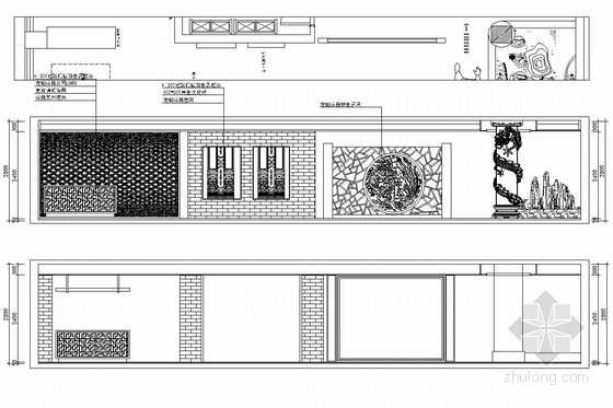 优雅中式风格办公室设计装修图（含效果图） 立面图 