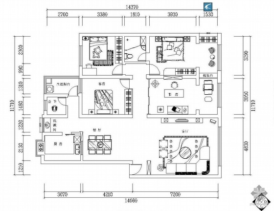 三室二厅家装效果图资料下载-家装四室两厅设计图（含效果图）