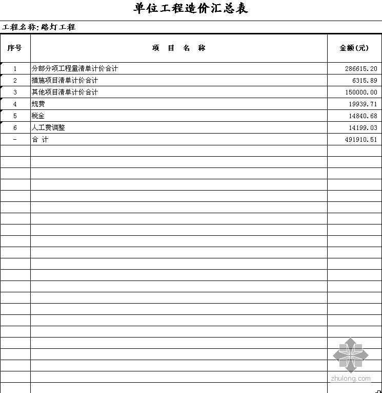 市政路灯工程报价资料下载-某项目路灯工程清单报价书