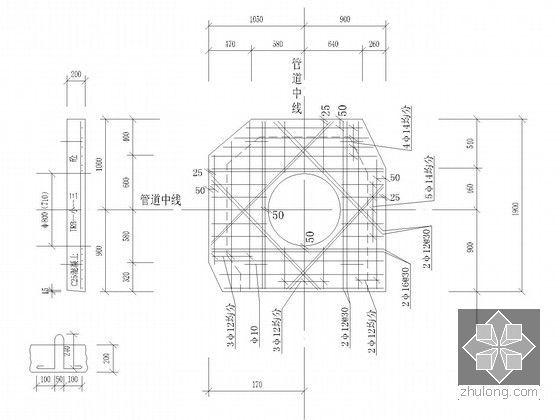 [四川]市政电气地下通讯管道工程电气施工图纸53张（含详细电气设计说明）-小号三通型人孔上覆(分歧端)钢筋图