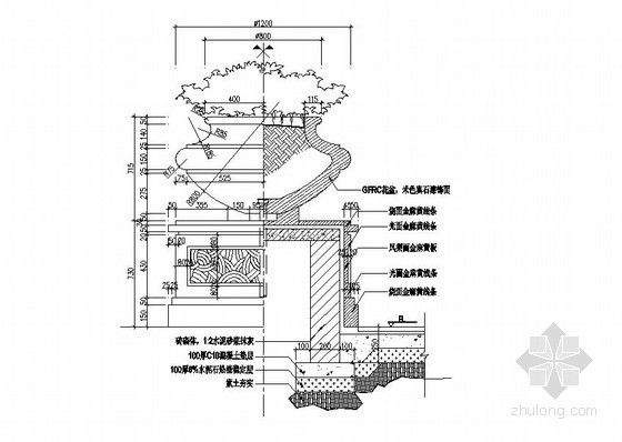 欧式花池详图资料下载-简约欧式花盆施工大样