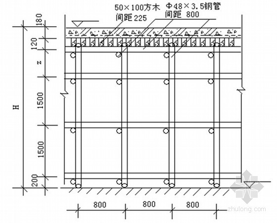 [上海]高层商业办公楼人货电梯基础及装拆施工技术方案-板底加固支撑示意图 