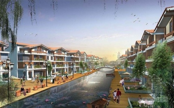 [海南]城市旧区改造与新区拓展景观规划设计方案-水街意向效果图 