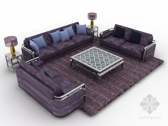 紫色沙发资料下载-紫色沙发组合3d模型下载