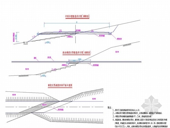 [湖南]二级公路工程路基路面及防护排水施工图（131页）-陡坡路堤或填挖交界处理设计图 