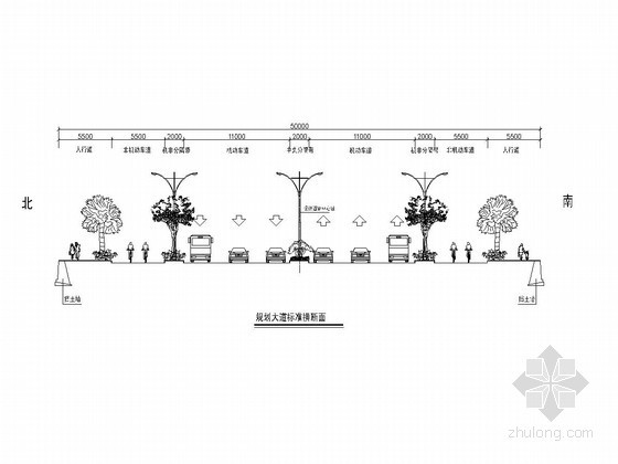 30米～55米道路标准横断面图-50米道路横断面图 