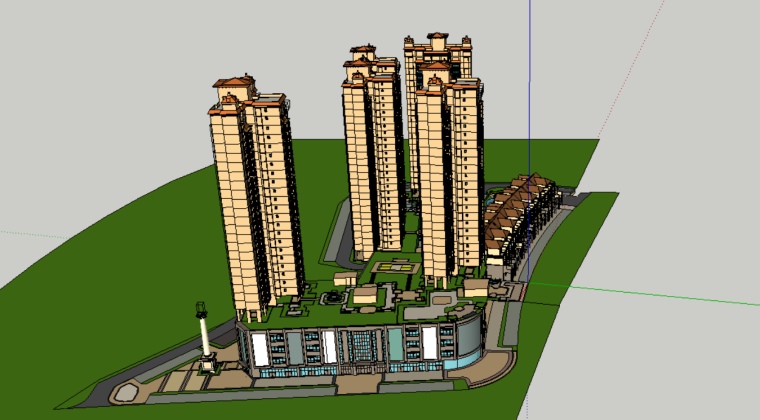 居住小区skp资料下载-高层居住小区建筑方案设计模型