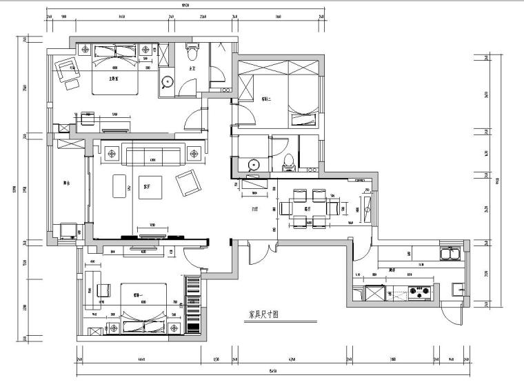 [江苏]常熟世贸五期三房两厅公寓房室内施工图设计-家具尺寸图