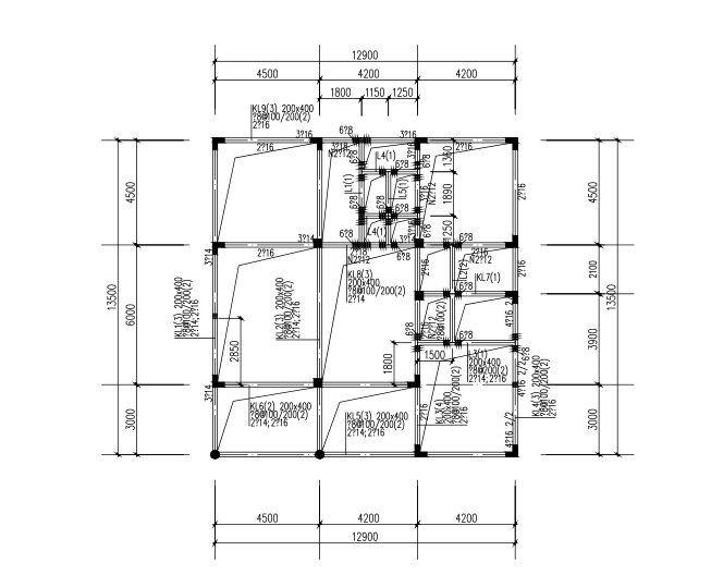 [湖北]异形柱框架结构别墅结构施工图（CAD、14张）-结构布置图及梁配筋图