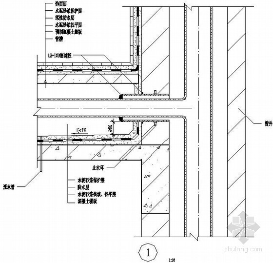 防水节点CAD详图资料下载-厨浴间端头管井口密封防水节点详图