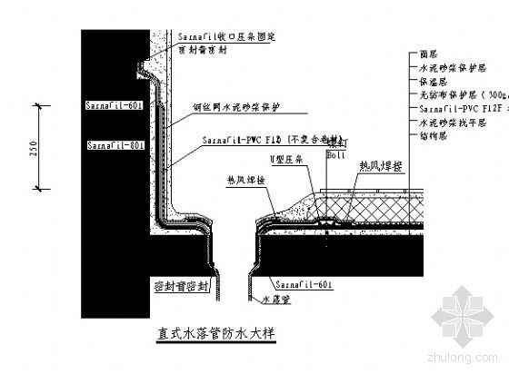 直式水落口防水构造资料下载-直式水落管防水大样