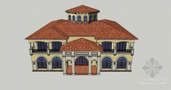 西班牙风格别墅图纸资料下载-西班牙风格别墅SketchUp模型下载