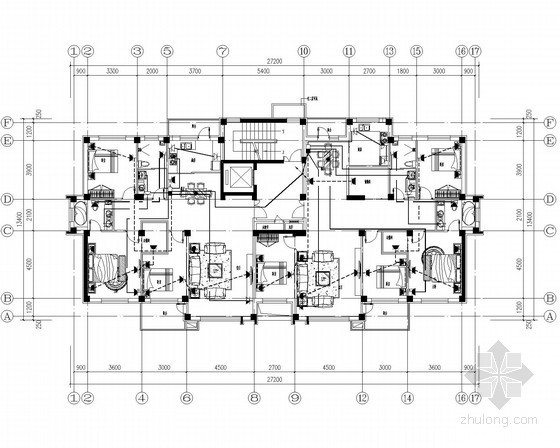 普通住宅建筑强弱电施工图纸-二~十一层插座平面图 