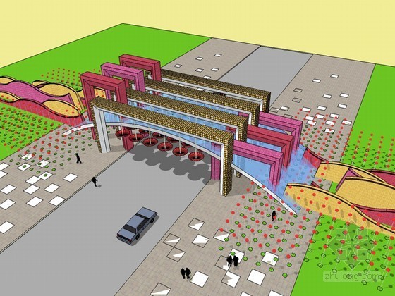 sketchup景观树木资料下载-城市景观SketchUp模型下载
