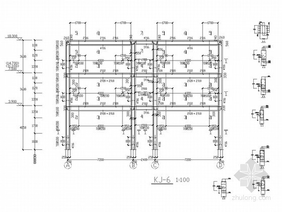 [学士]五层框架结构教学楼毕业设计（建筑图 结构图 详细计算书）-一榀框架配筋图