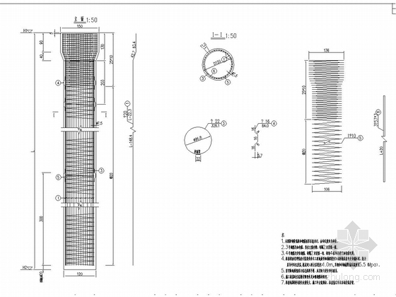 超市门口43.5m人行天桥施工图30张CAD-桩基钢筋图