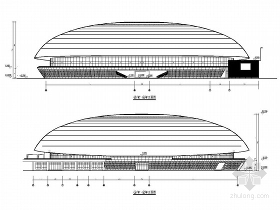 [福建]体育中心体育场+体育馆+游泳馆+景观塔+体育大门全部幕墙施工图-体育馆立面图 
