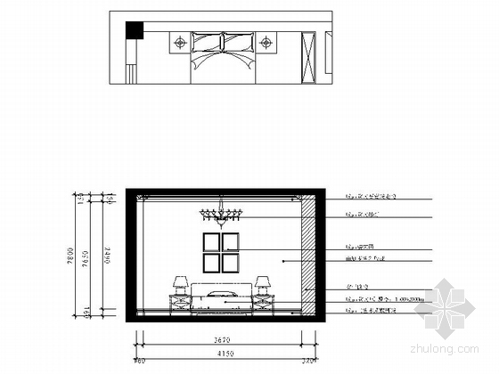 [江苏]美式乡村混搭风情四居室样板间CAD装修施工图（含效果及软装方案）次卧立面图
