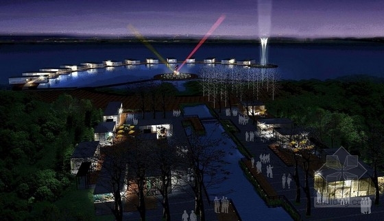 [江苏]综合性滨湖带状湿地公园景观设计方案-滨水酒吧街效果图 