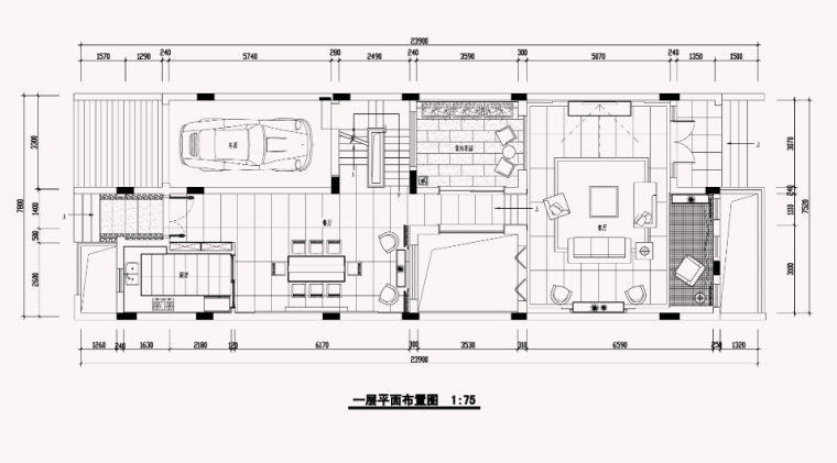 [上海]某欧式风格别墅住宅效果图及施工图-一层平面布置图