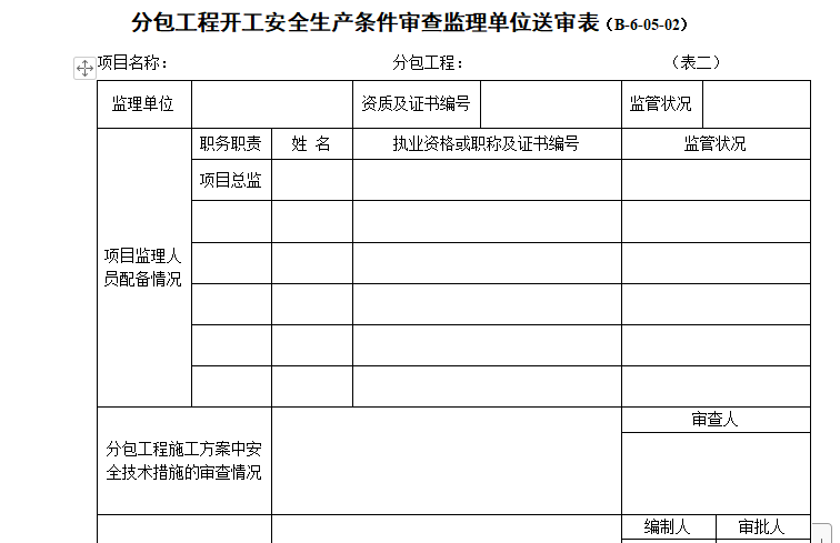 电梯工程开工报告表格资料下载-分包工程开工安全生产条件审查监理单位送审表