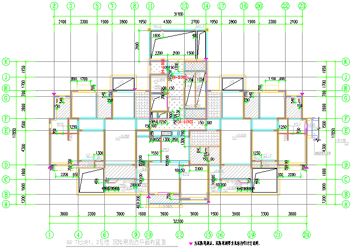[宁波]框剪结构高层住宅楼施工组织设计(458页）-03沉降观测点平面布置图