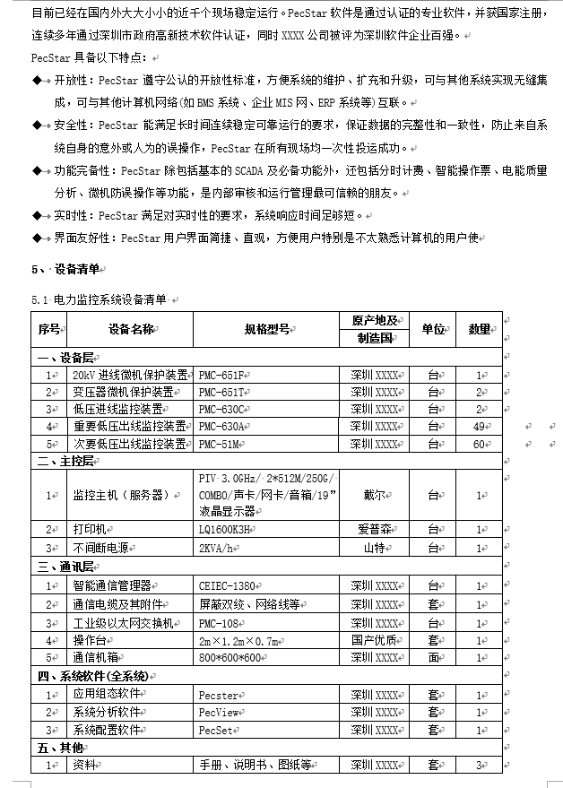 展览馆智能化电力监控系统设计方案-设备清单