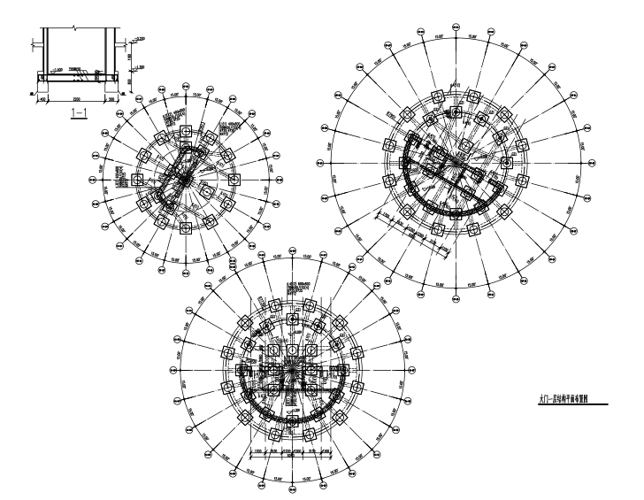 陕西展馆施工图资料下载-[湖南]展览馆核心筒结构大门结构施工图（三层桩基础，13张）