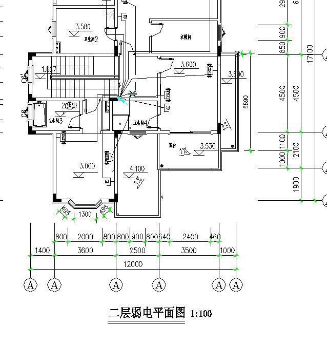 某别墅电气防雷接地图-弱电平面图