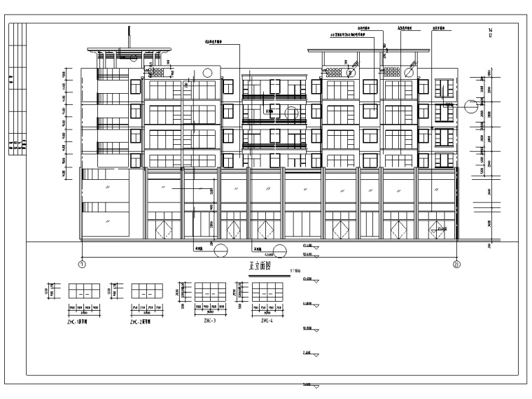 施工构造大样图cad资料下载-3套现代多层商住综合楼建筑设计施工图CAD
