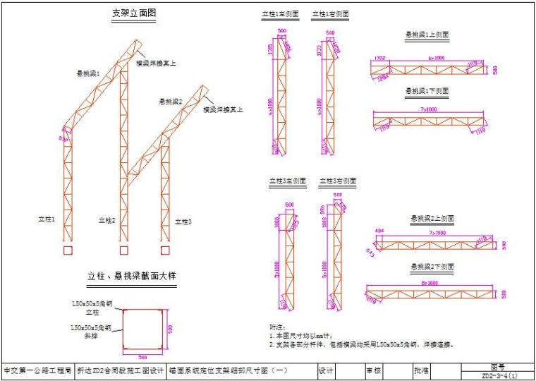 [甘肃]悬索大桥锚碇混凝土施工专项方案（重力式锚）-定位支架细部尺寸图