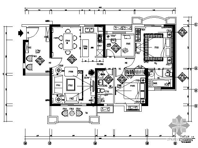 厨柜节点图资料下载-古典法式三居样板房施工图（含效果）