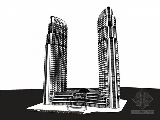 高层办公楼模型下载资料下载-高层双塔办公楼sketchup模型下载