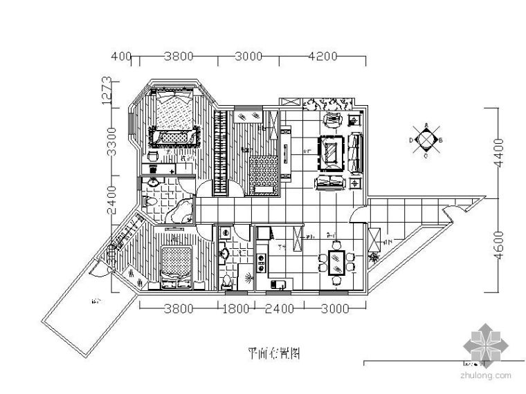 雅居平面施工图资料下载-某小区现代三室两厅雅居施工图