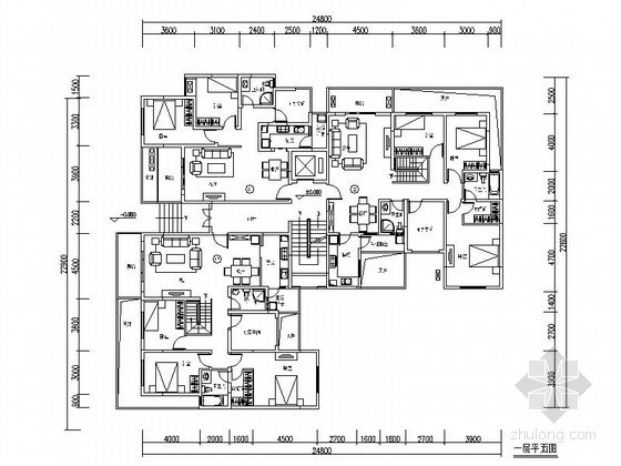 多层住宅建筑南梯平面图资料下载-某一梯三拐角户型平面图（适合多层、小高层）