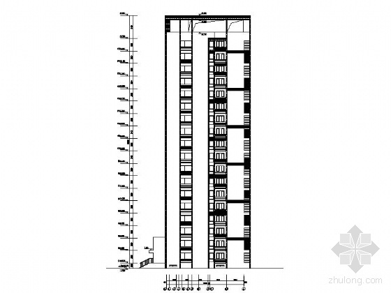 [济南]历山路某住宅区1号楼十八层一梯四户住宅楼建筑施工图-侧立面