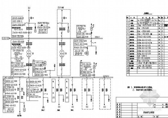 变电站电气主接线cad图资料下载-35KV变电站电气主接线图