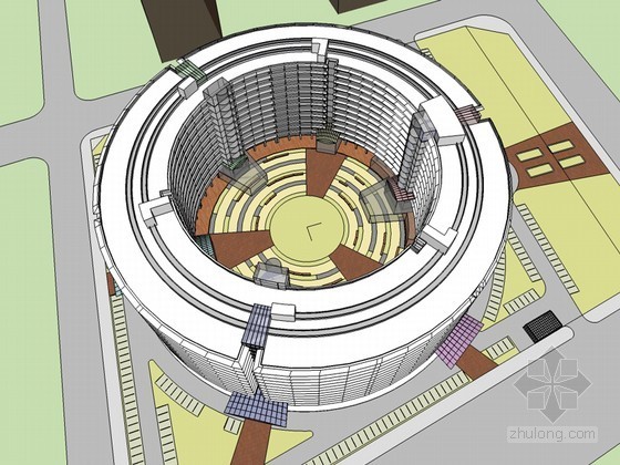 圆柱形办公建筑SketchUp模型下载-圆柱形办公建筑 