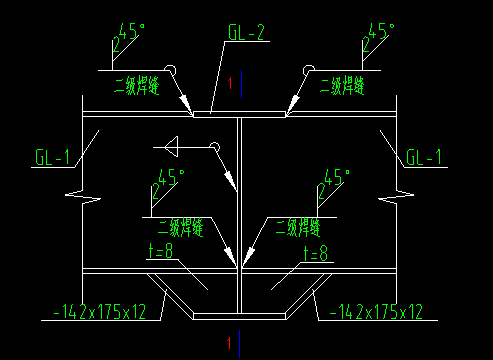 钢结构玻璃雨蓬施工图（含大样）-GL-1与GL-2链接大样