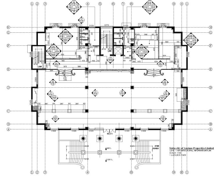 [辽宁]科林瑞城御园办公空间装修设计施工图+效果图-2建筑结构平面图