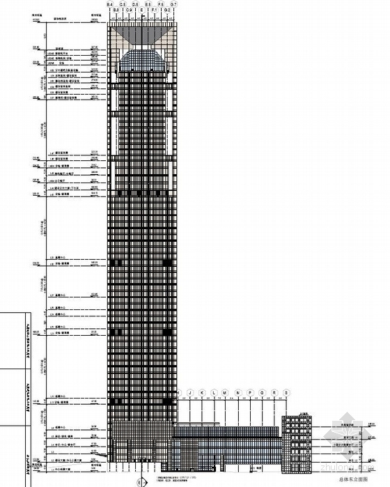 [山东]超高层玻璃金字塔结构办公综合体建筑施工图-超高层玻璃金字塔结构办公综合体建筑立面图