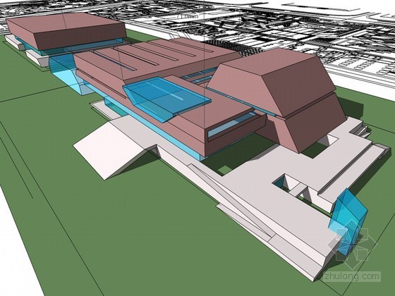 非物质文化中心建筑图资料下载-文化中心建筑SketchUp模型下载