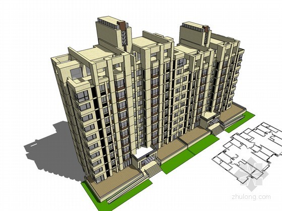 小住宅su模型资料下载-小高层住宅SketchUp模型下载