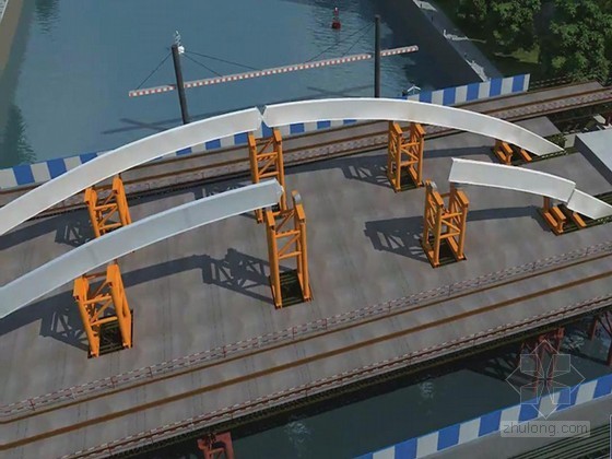 桥梁大修工程施工动画演示-拱肋安装 