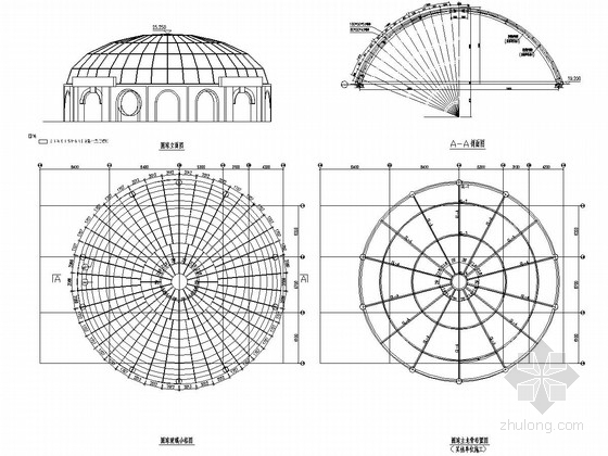穹顶亭子施工图资料下载-钢框架结构艺术商业广场穹顶结构施工图
